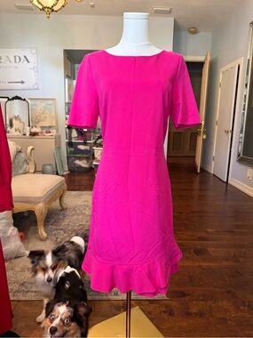 Diane Von Furstenberg Hot Pink Short Sleeve Ruffle-Hem Mini Dress